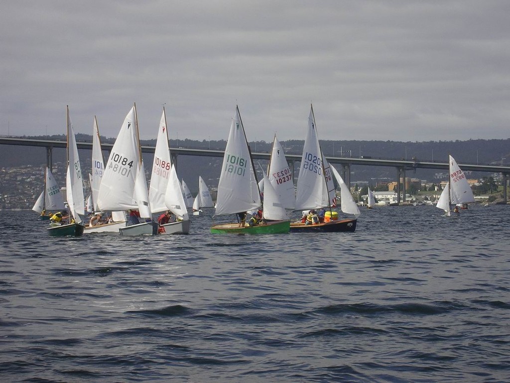 Close racing at the wing mark in heat 6 of the 49th Heron Championships - 49th Australian Heron Championship Regatta © Richard Gibson